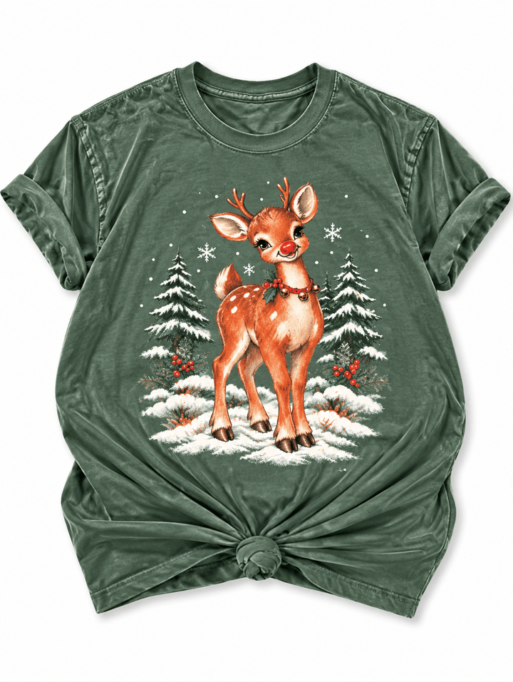 Plus/Reg Short Sleeve Classic Christmas Reindeer Graphic Tee - Freckled Poppy