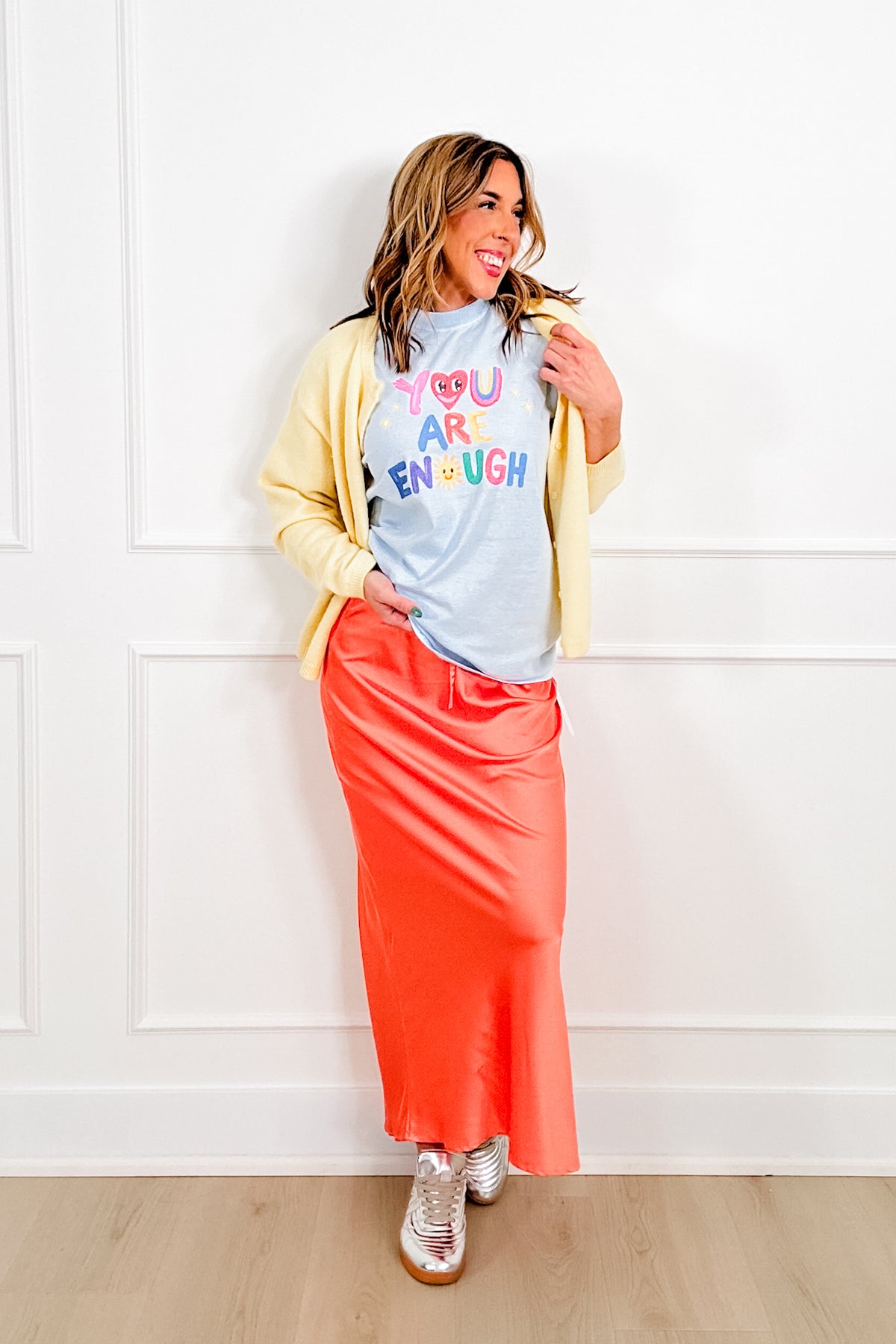Plus/Reg Short Sleeve Whimsical "You Are Enough" Graphic Tee - Freckled Poppy