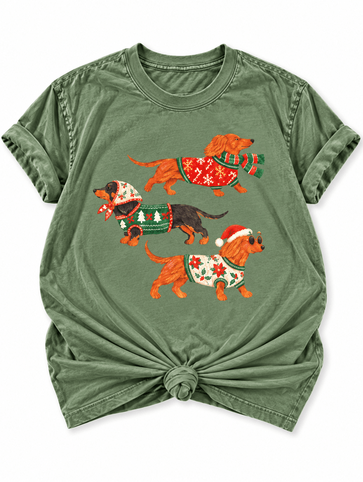 Plus/Reg Short Sleeve Fabulous Christmas Dachshunds Graphic Tee - Freckled Poppy