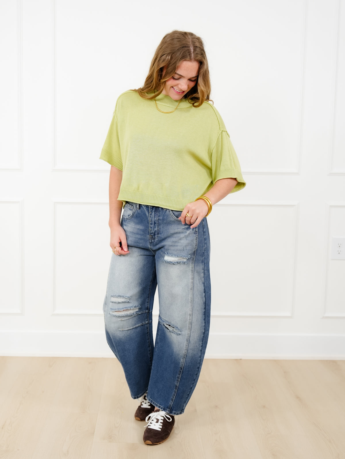 Knit Short Sleeve Mock Neck Sweater - Freckled Poppy