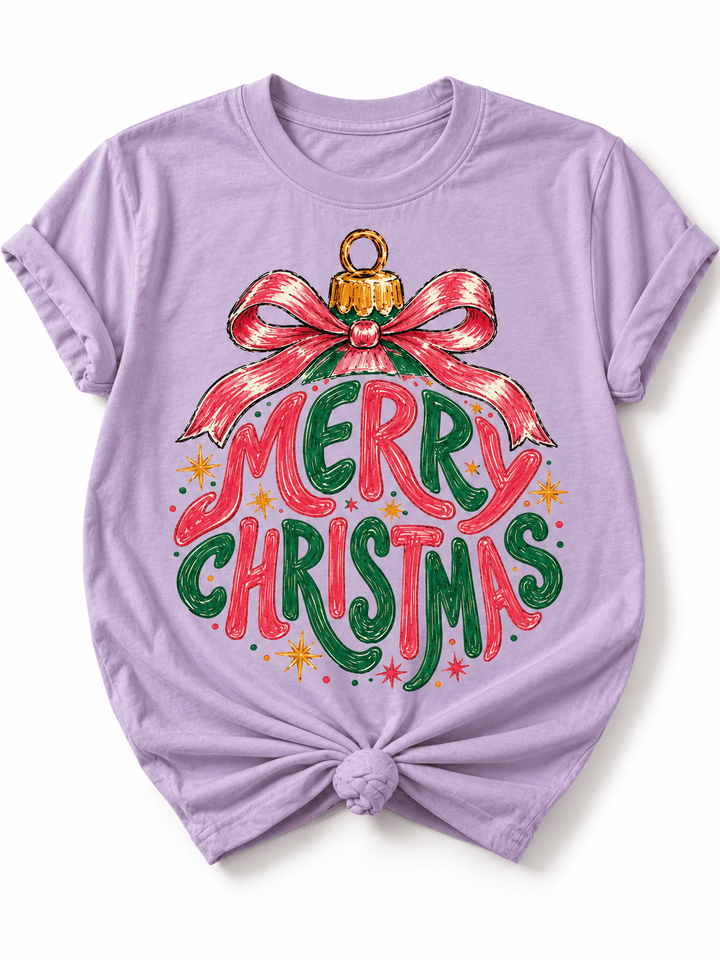 Plus/Reg Short Sleeve Merry Christmas Ornament Graphic Tee - Freckled Poppy