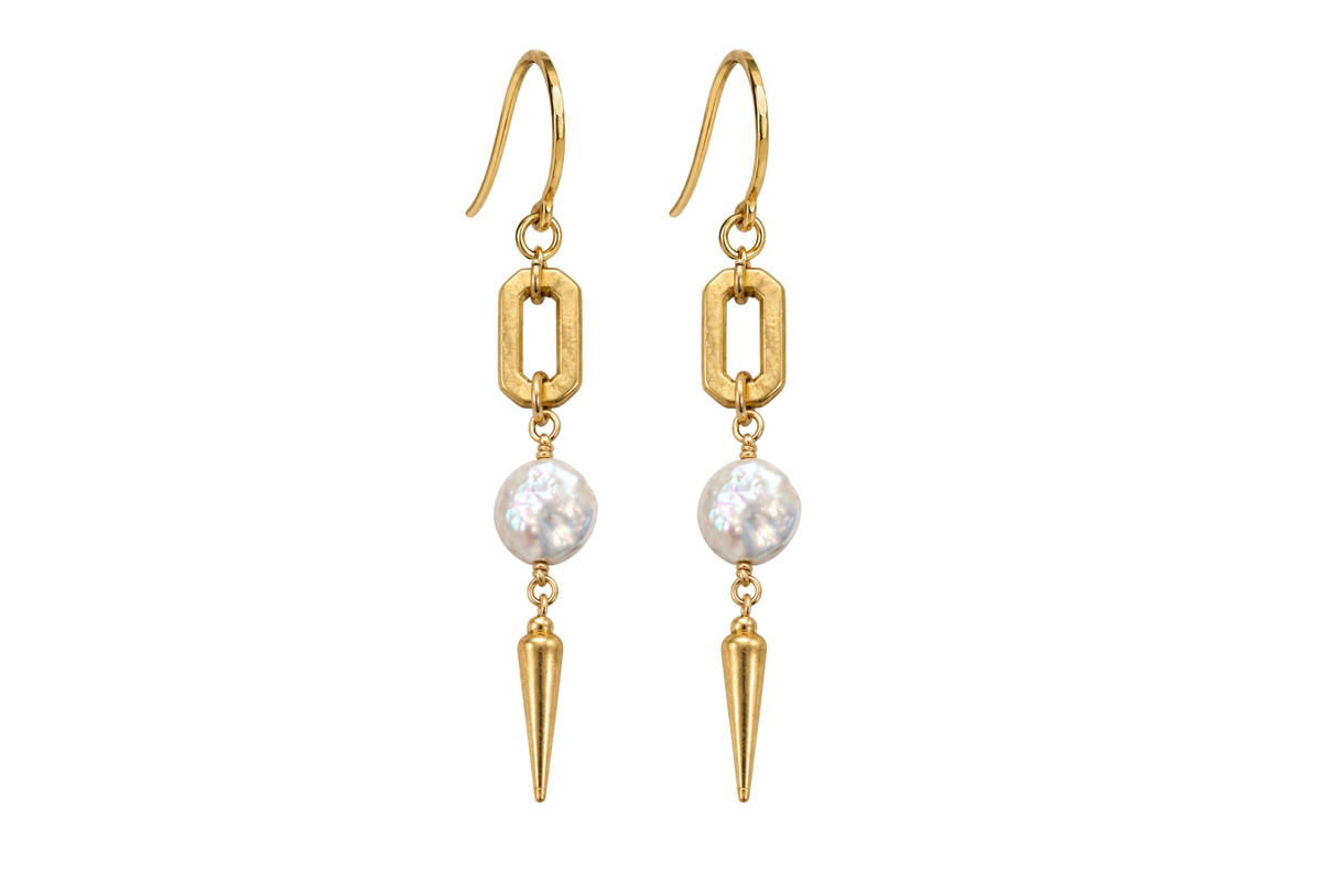 Rachel Nathan FP: Atlas Chain - Pearl Coin & Spike Earrings *Vendor Box: Ships in 10-15 Business Days *Final Sale*