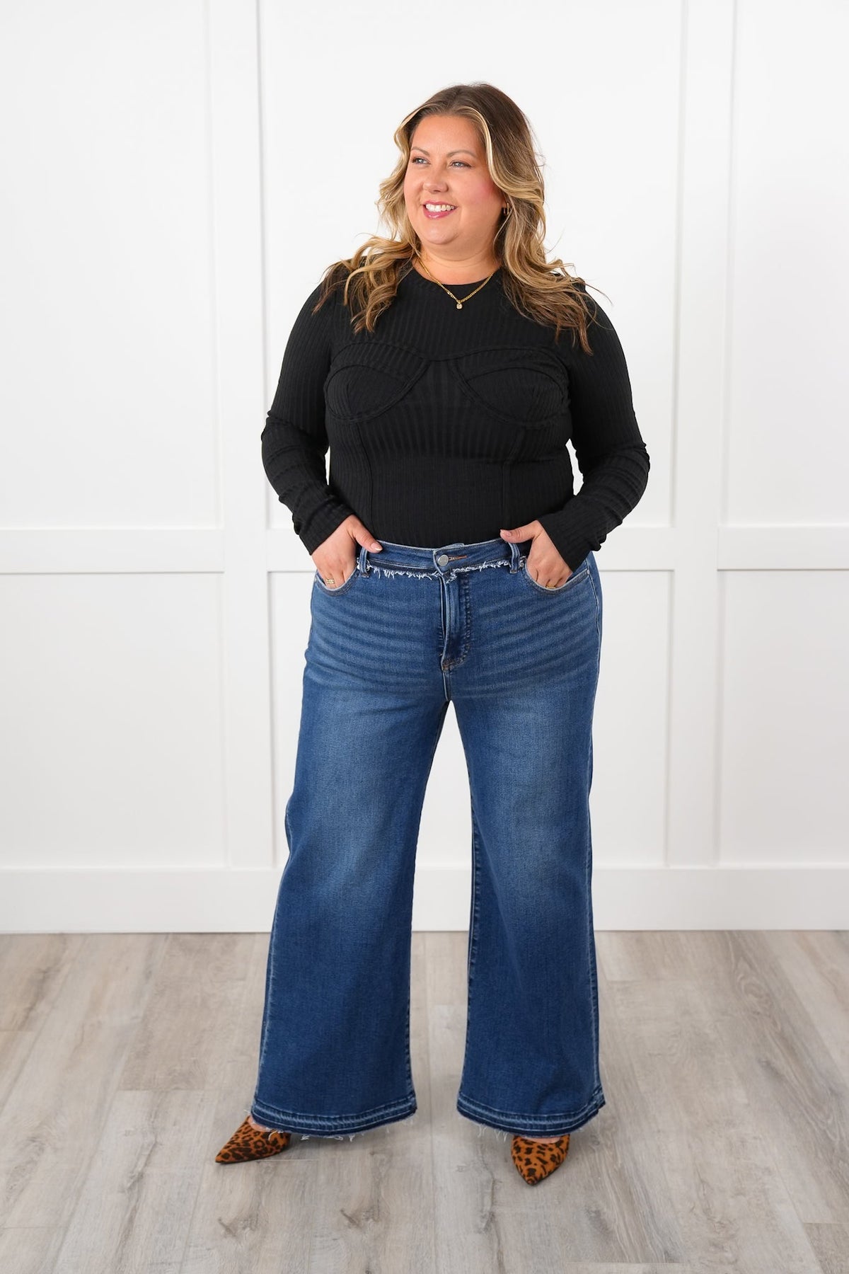 Ribbed Knit Long Sleeve Corset Top - Freckled Poppy