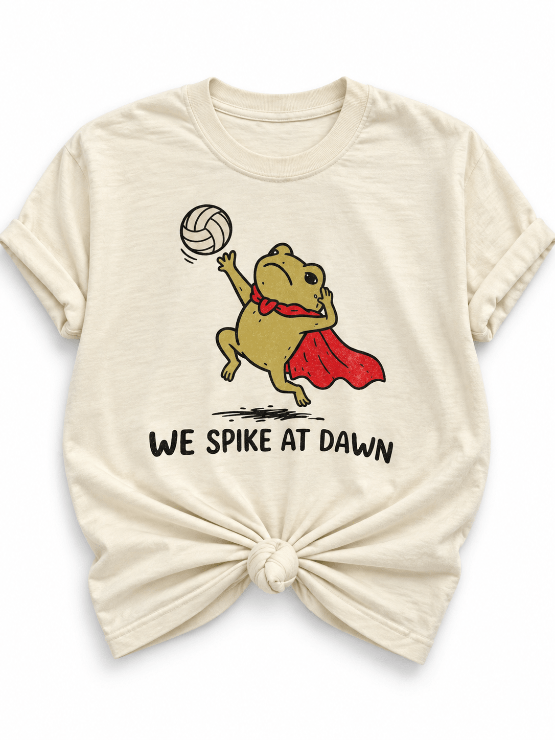 Plus/Reg Short Sleeve "We Spike At Dawn" Volleyball Frog Graphic Tee - Freckled Poppy