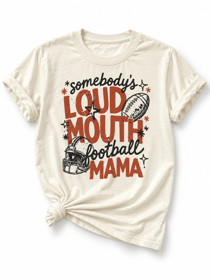 Plus/Reg Short Sleeve "Somebody's Loud Mouth Football Mama" Graphic Tee - Freckled Poppy
