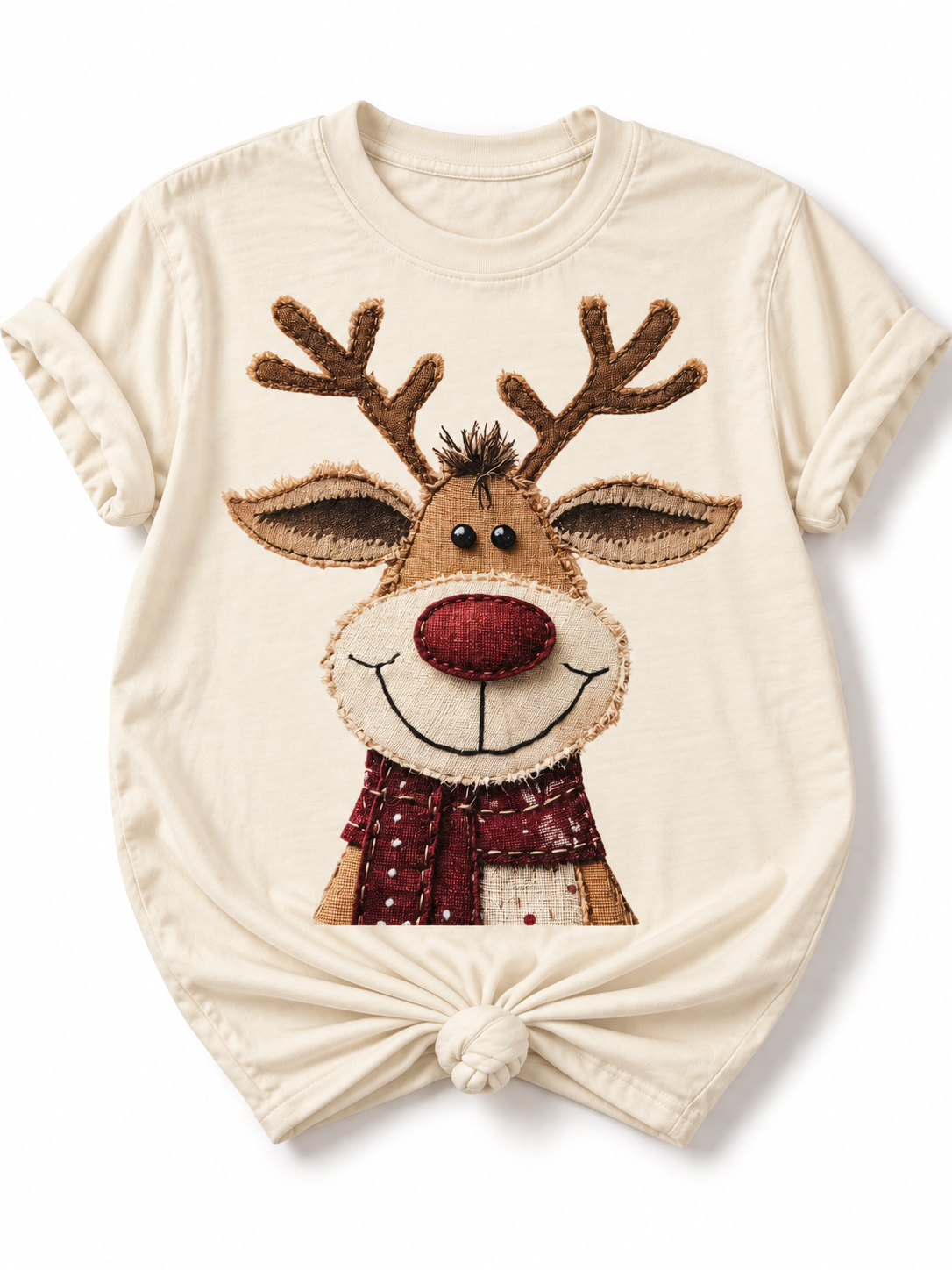 Plus/Reg Short Sleeve Patchwork Rudolph Graphic Tee