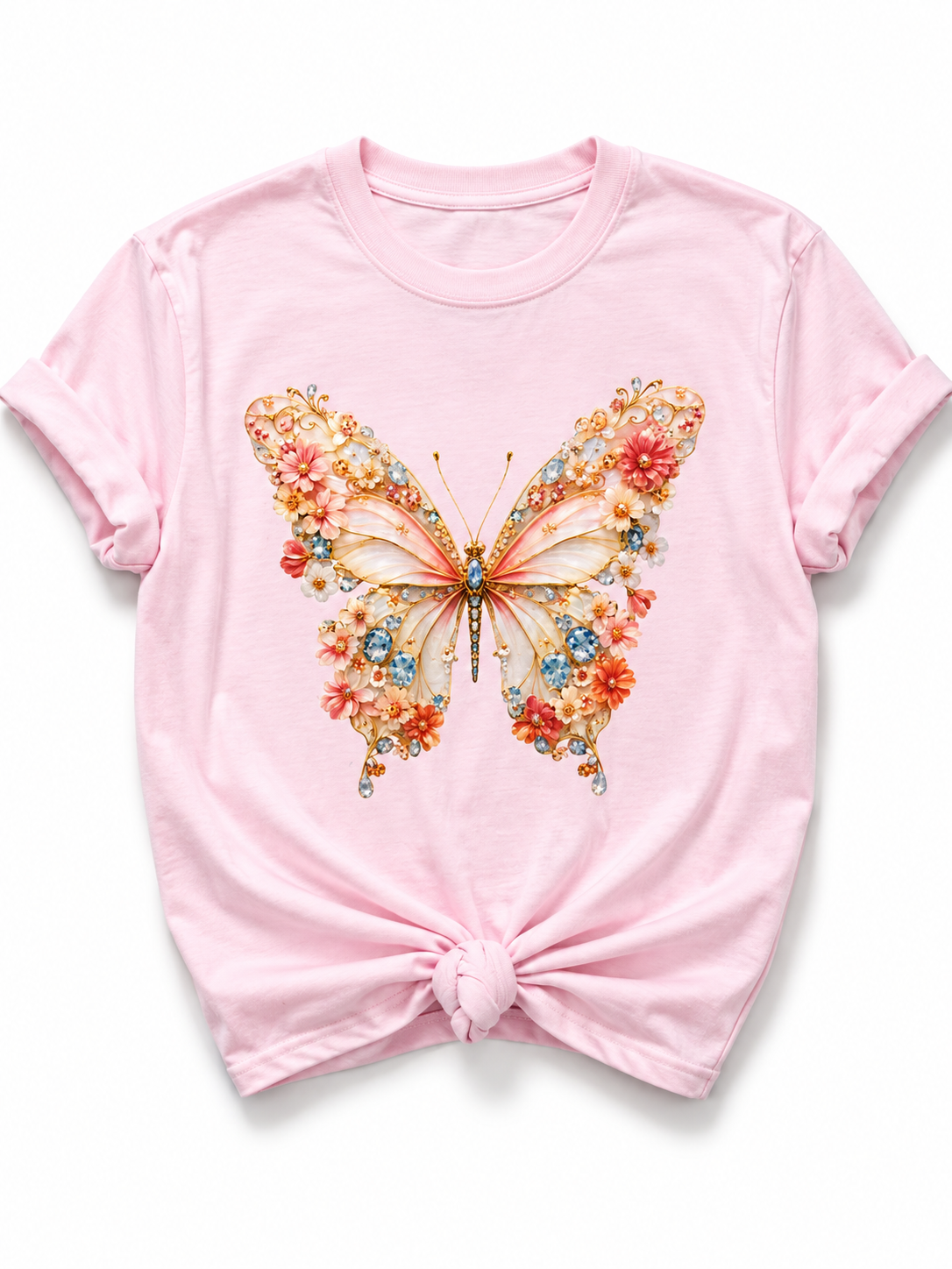 Plus/Reg Short Sleeve Jeweled Butterfly Graphic Tee