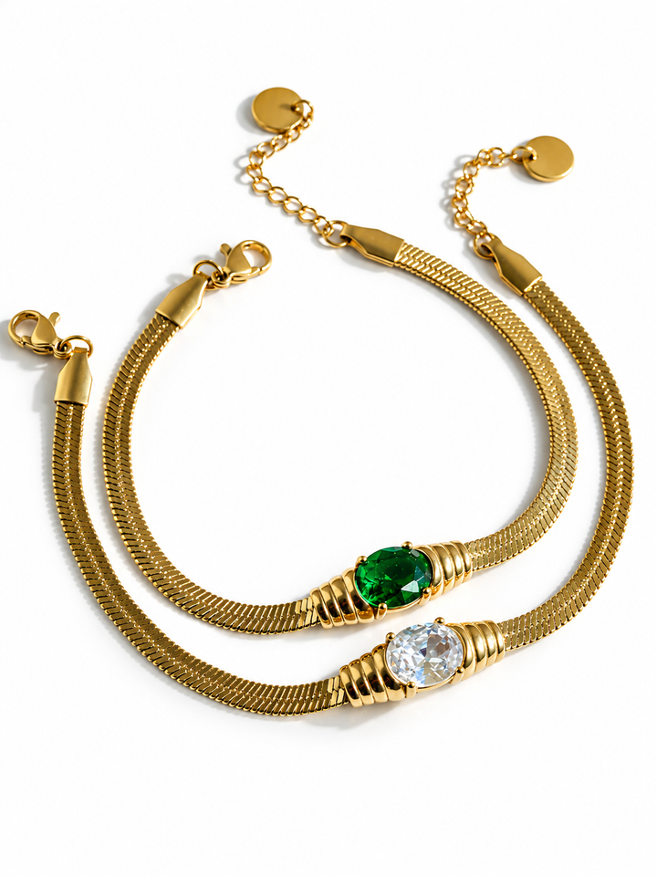 The Juliet Gold Herringbone Crystal Snake Bracelet