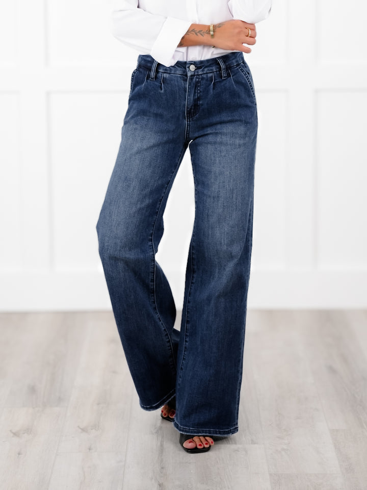 Mica High Rise Dark Wash Wide Leg Jeans - Freckled Poppy