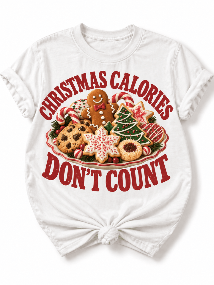 Plus/Reg Short Sleeve "Christmas Calories Don't Count" Graphic Tee - Freckled Poppy