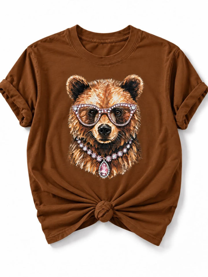Plus/Reg Short Sleeve Glam Bear Graphic Tee - Freckled Poppy