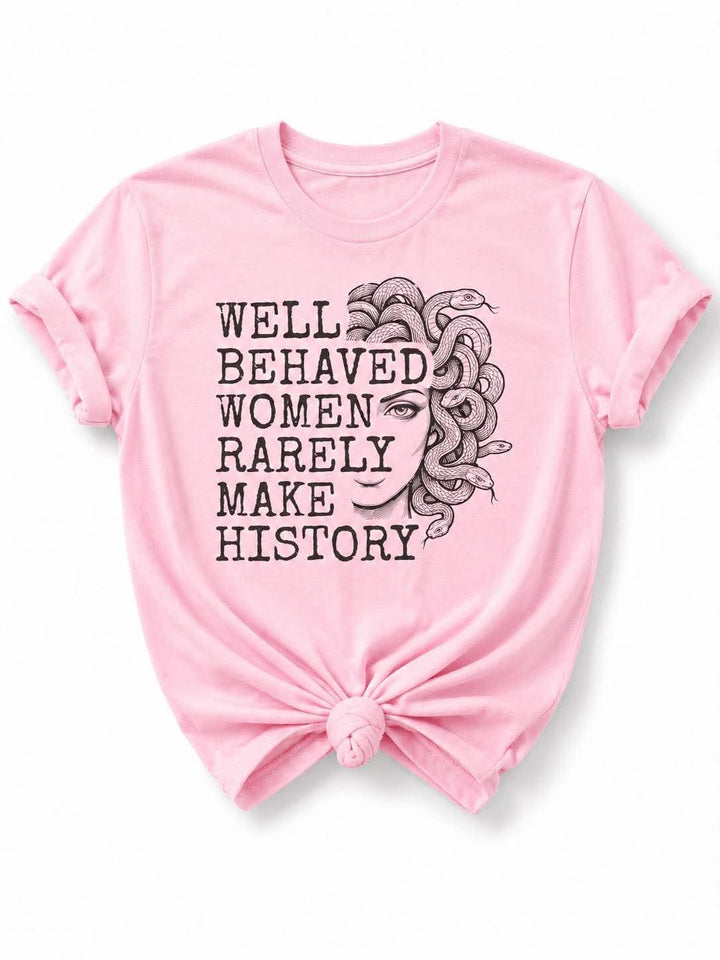 Plus/Reg Short Sleeve Well Behaved Women Rarely Make History Graphic Tee - Freckled Poppy
