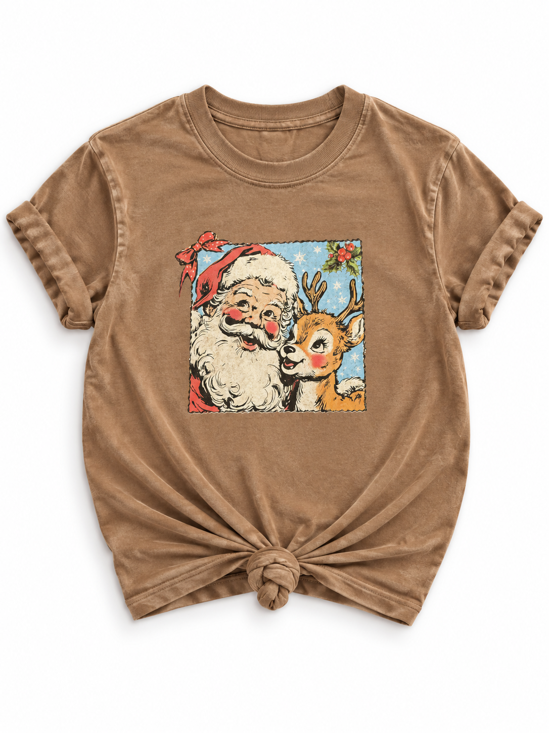 Plus/Reg Short Sleeve Vintage Santa and Reindeer Graphic Tee