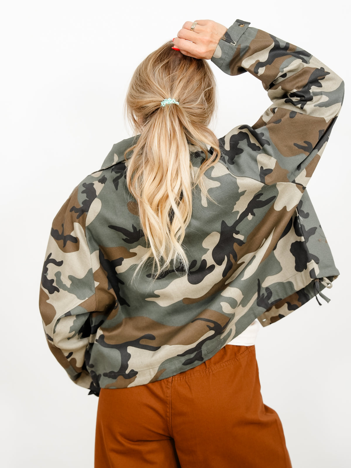 Camo Print Long Sleeve High Neck Button Down Jacket