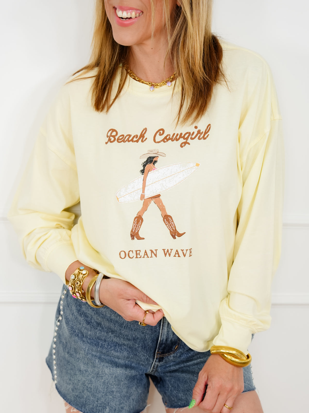 Long Sleeve "Beach Cowgirl" Graphic Tee - Freckled Poppy