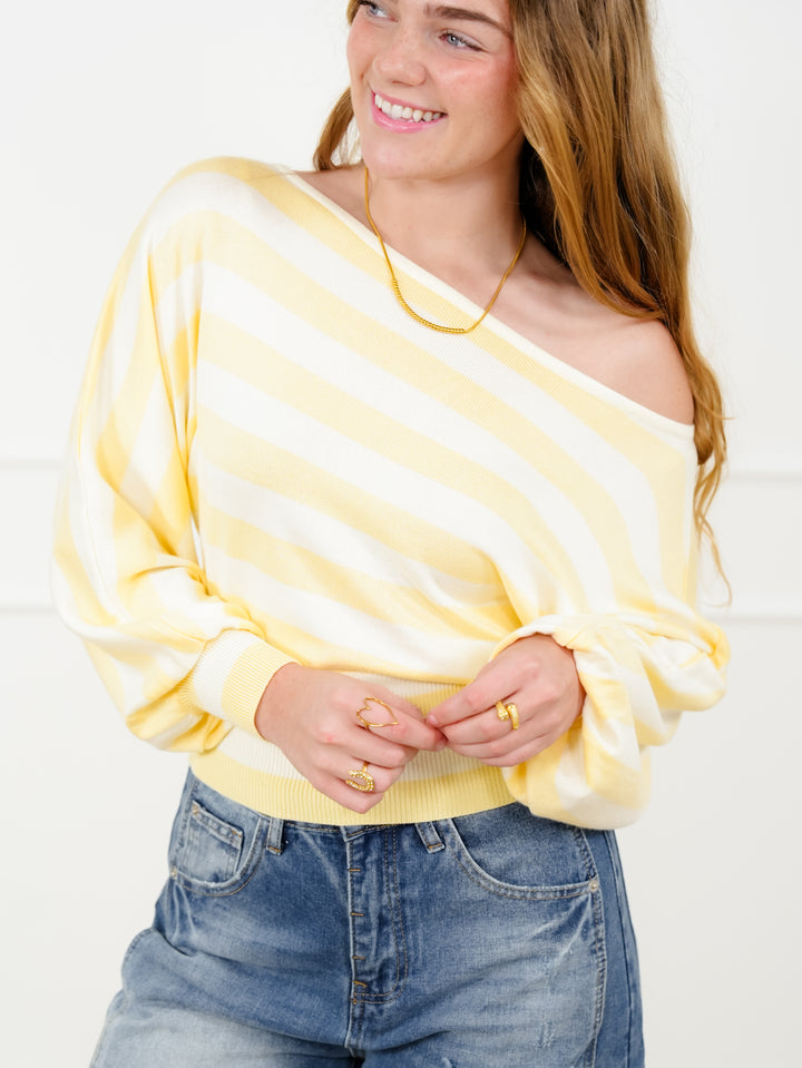 Stripe Long Sleeve Boat Neck Sweater - Freckled Poppy