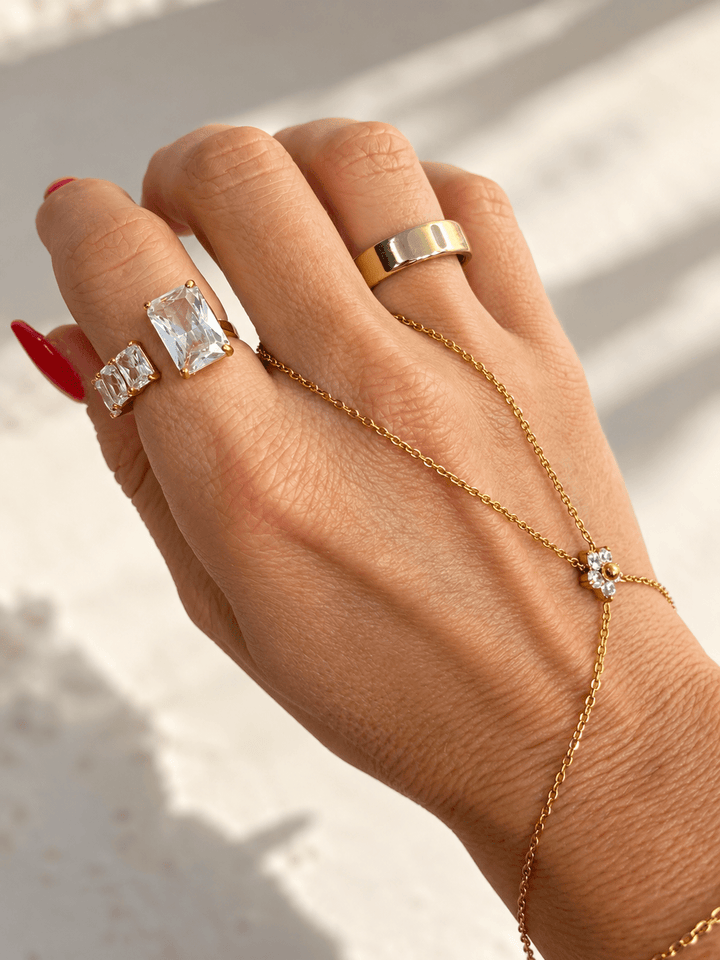 Gold Asymmetrical Rectangle Cut Adjustable Ring - Freckled Poppy
