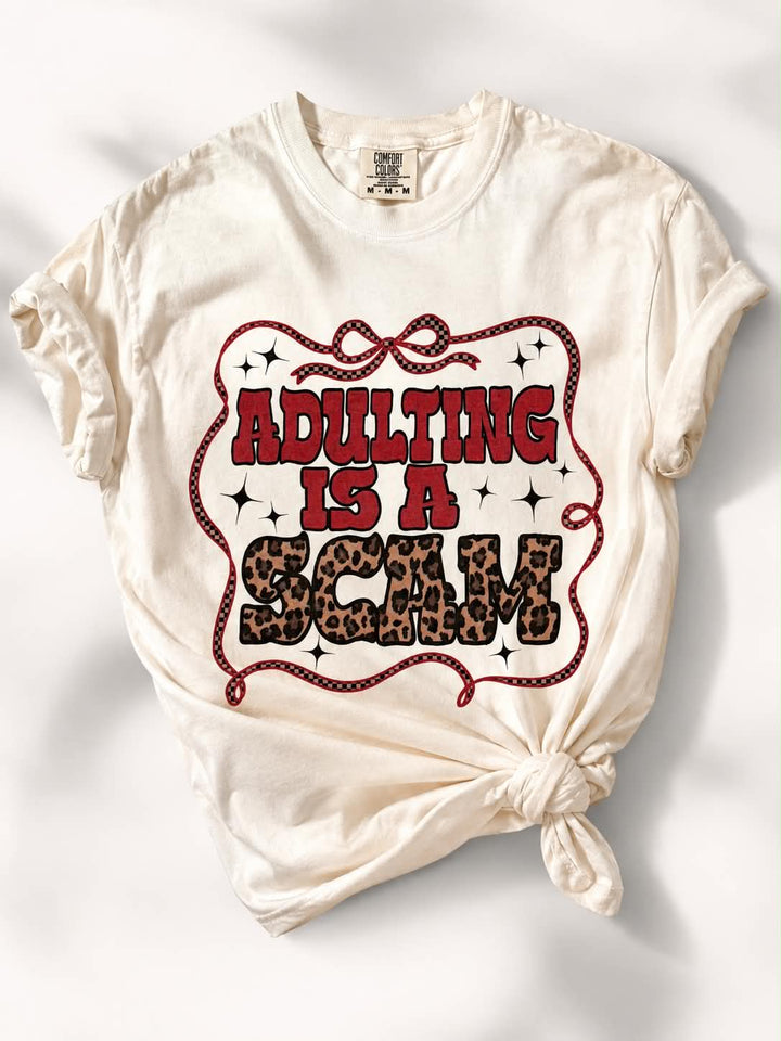 Plus/Reg Short Sleeve Adulting is a Scam Graphic Tee - Freckled Poppy