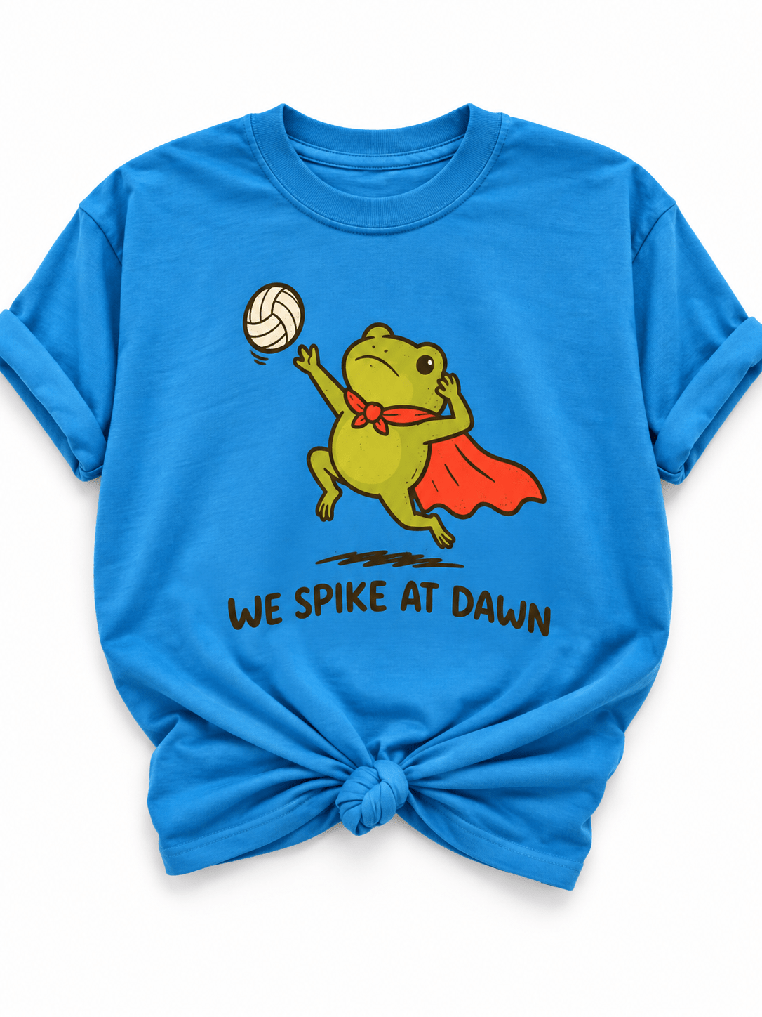 Plus/Reg Short Sleeve "We Spike At Dawn" Volleyball Frog Graphic Tee - Freckled Poppy