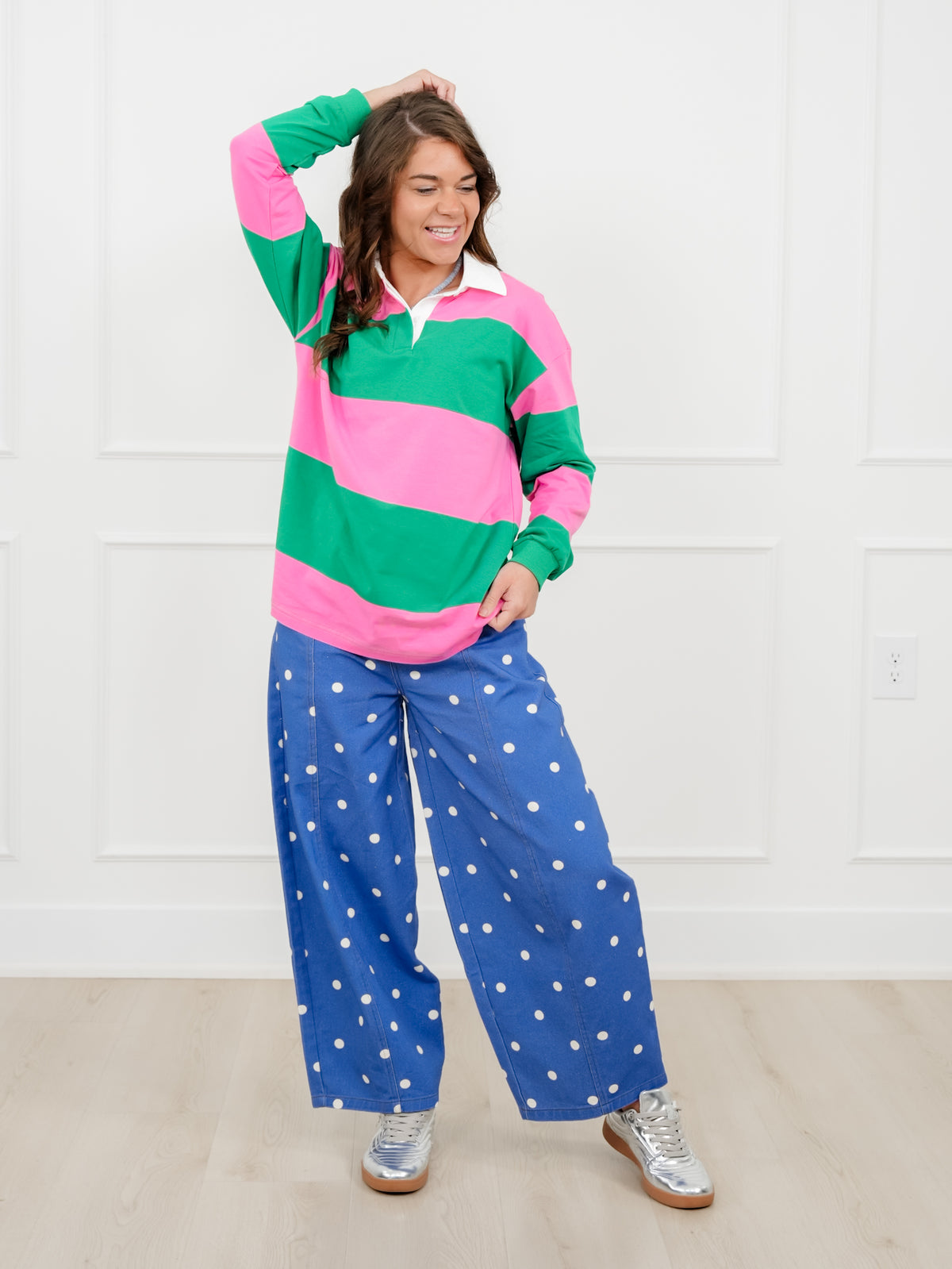 Plus/Reg Stripe Color Block Long Sleeve Rugby Shirt - Freckled Poppy