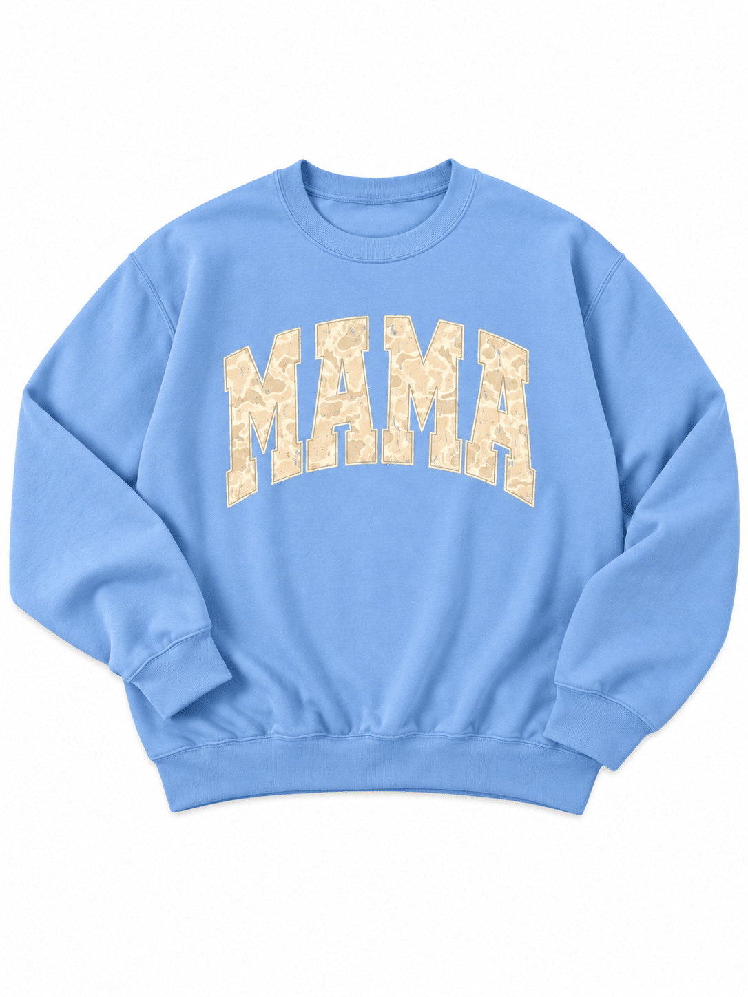 Plus/Reg "Mama" Camo Varsity Letter Graphic Sweatshirt - Freckled Poppy
