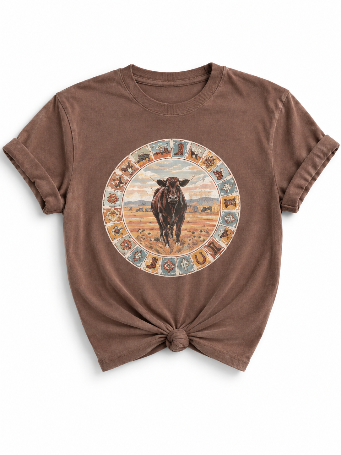 Plus/Reg Short Sleeve Cow and Stamps Western Graphic Tee