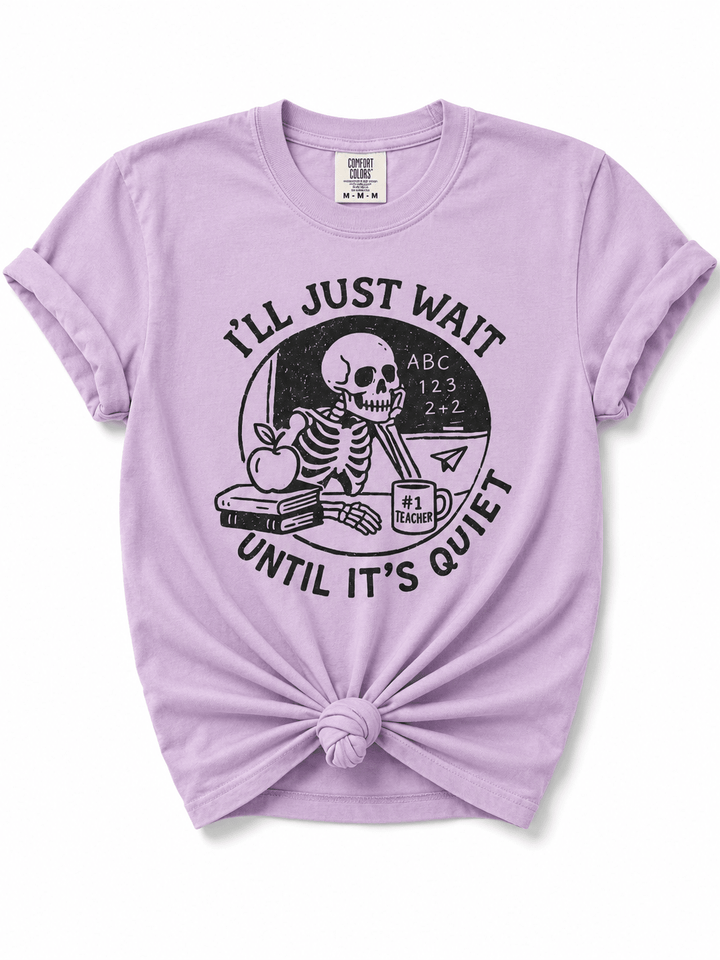 Plus/Reg Short Sleeve "I'll Just Wait Skeleton" Teacher Graphic Tee - Freckled Poppy