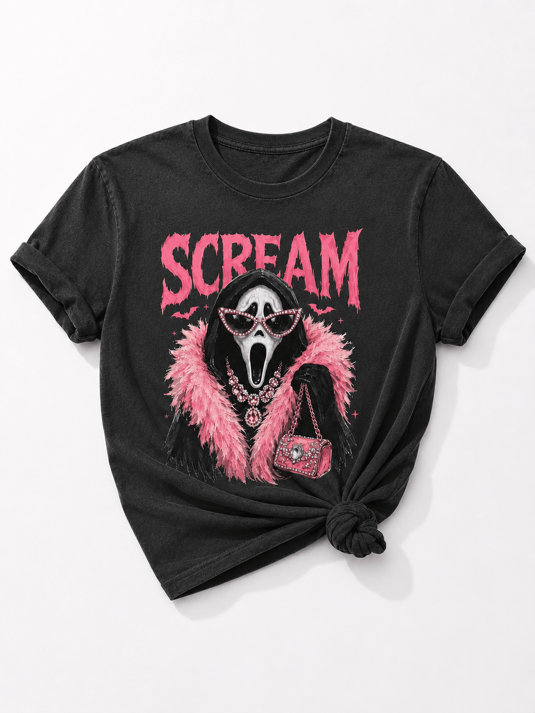 Plus/Reg Short Sleeve Pink Scream Glam Halloween Graphic Tee - Freckled Poppy