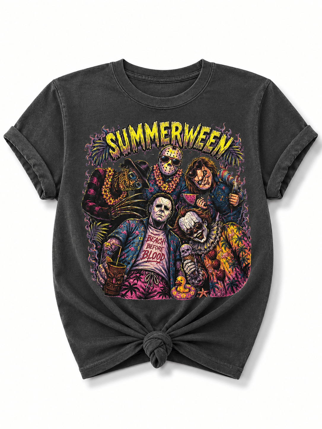 Plus/Reg Short Sleeve Summerween with Friends Horror Movie Graphic Tee - Freckled Poppy