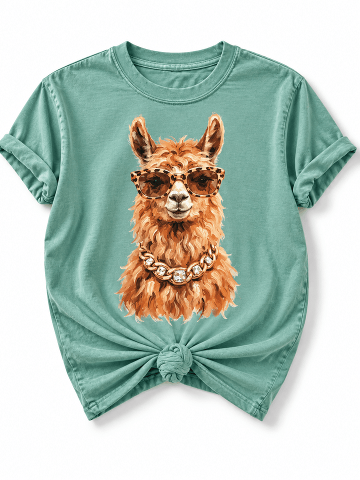 Plus/Reg Short Sleeve Glam Llama Graphic Tee - Freckled Poppy
