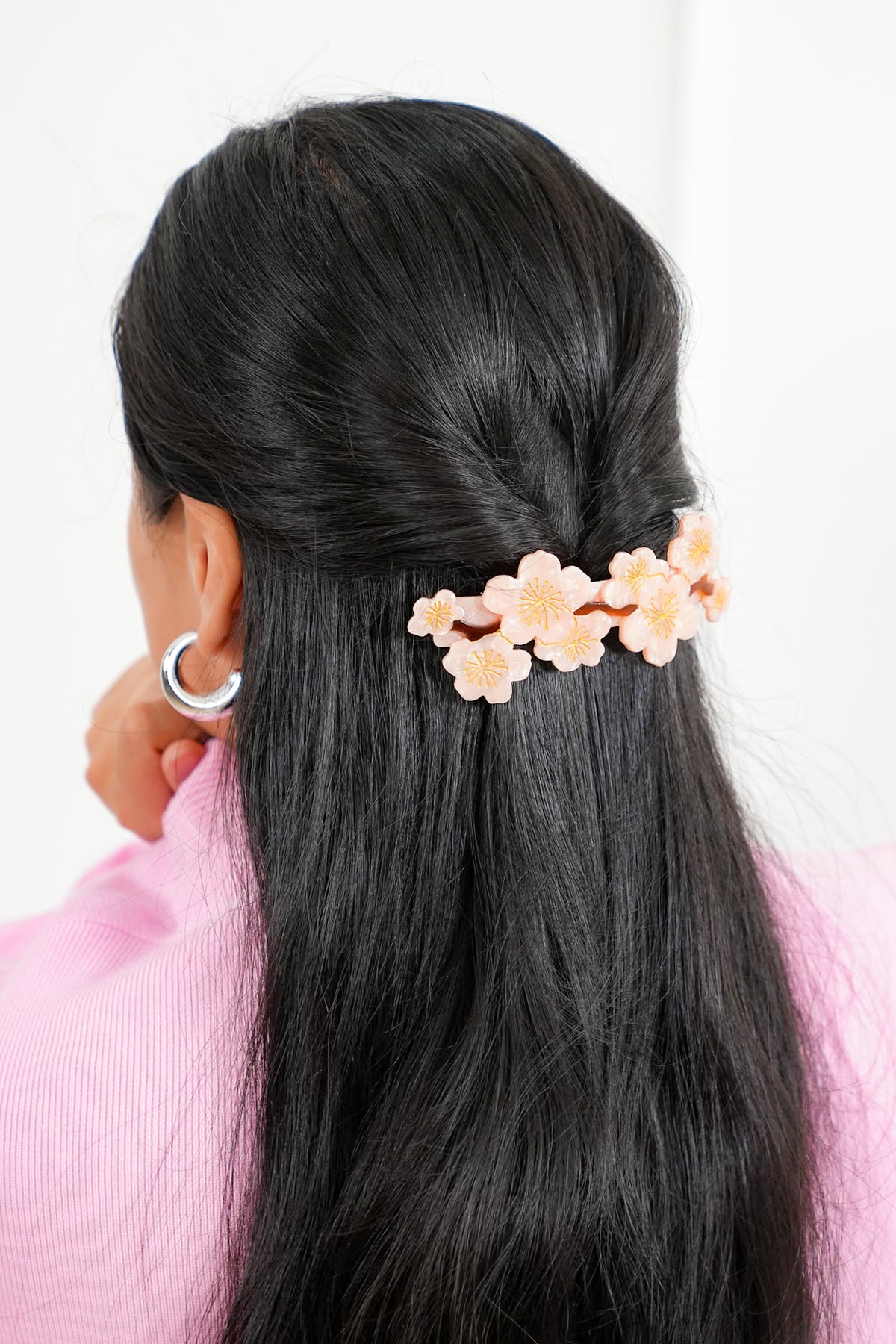 Hand-Painted Cherry Blossom French Barrette Hair Clip - Freckled Poppy