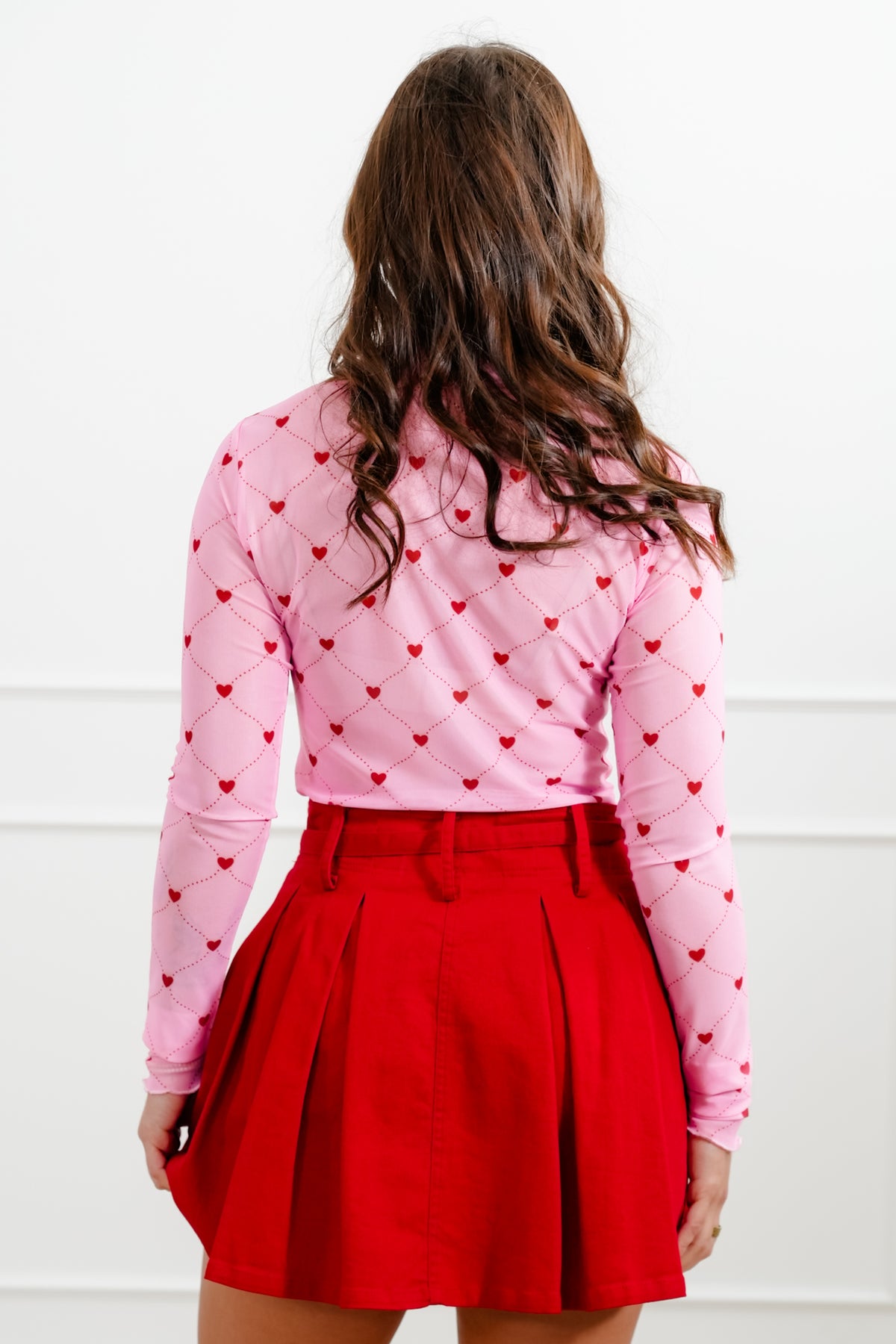 Plus/Reg Heartlines Print Long Sleeve Mesh Top - Freckled Poppy