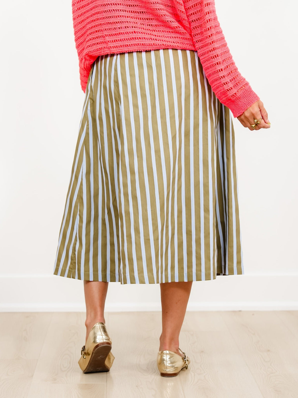 Elastic Waist Wide Stripe Midi Skirt - Freckled Poppy