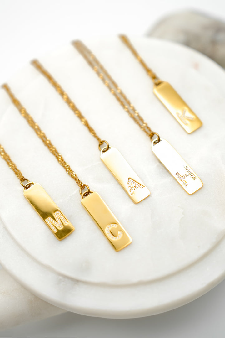 Waterproof Gold Initial Bar Pendant Necklace - Freckled Poppy