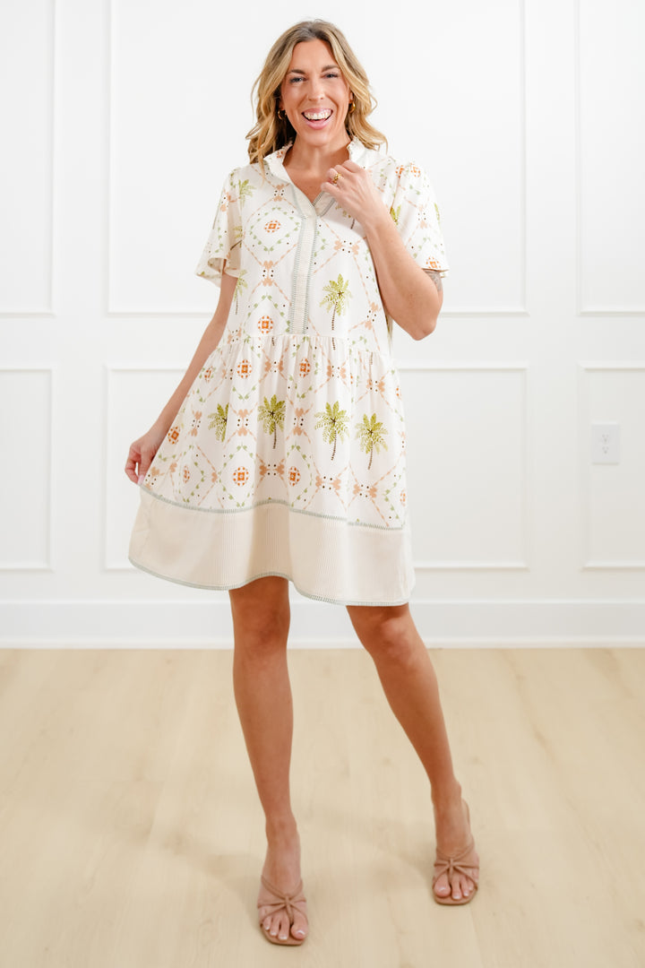 Plus/Reg Short Sleeve Tropical Print Mini Dress - Freckled Poppy
