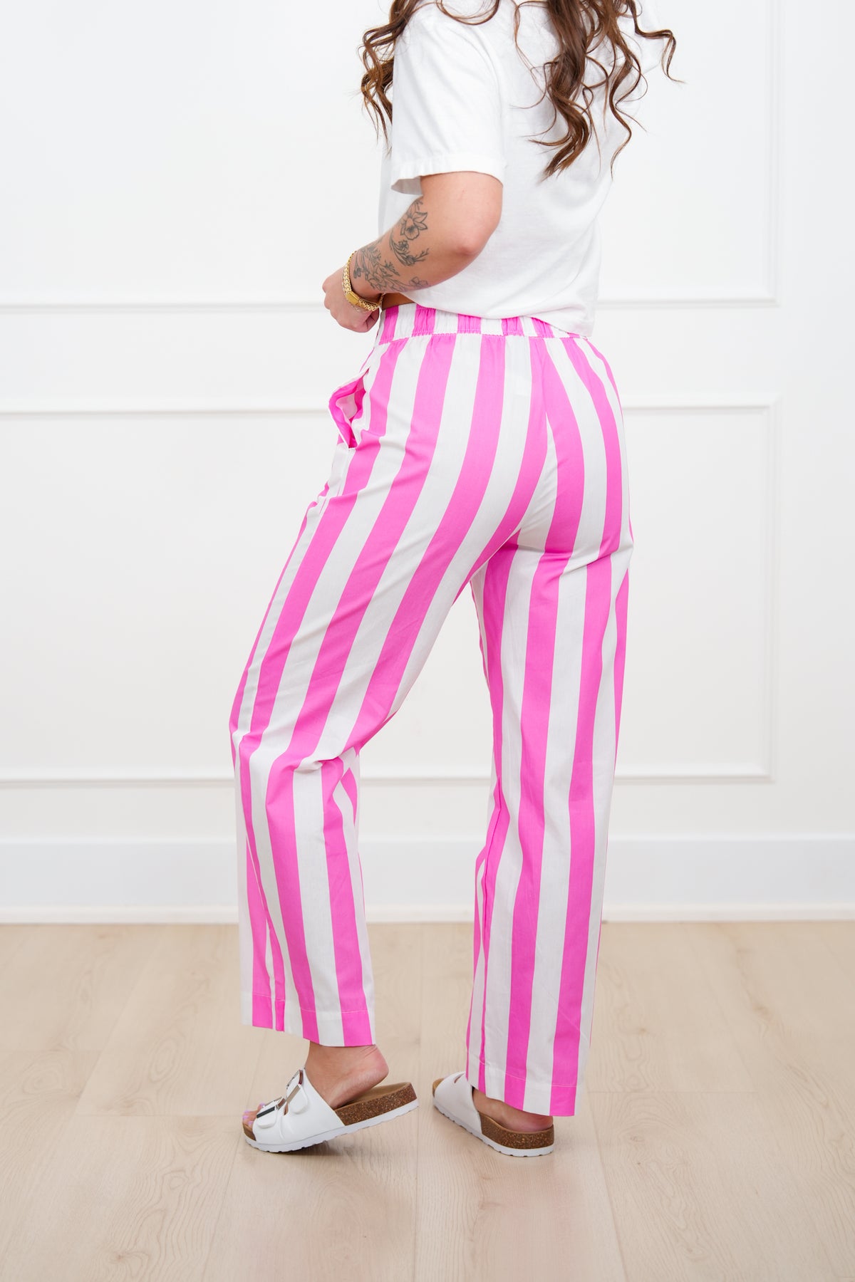 Lulu Mac Stripe Elastic Waist Pants with Side Pockets - Freckled Poppy