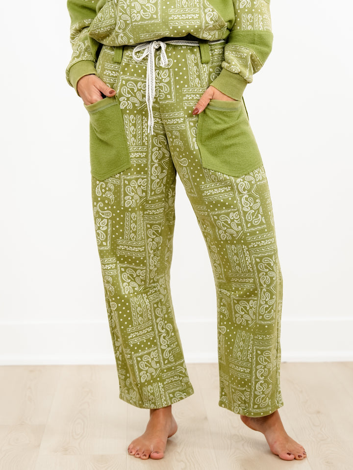 Paisley Patchwork Print Mineral Wash Barrel Leg Pants - Freckled Poppy