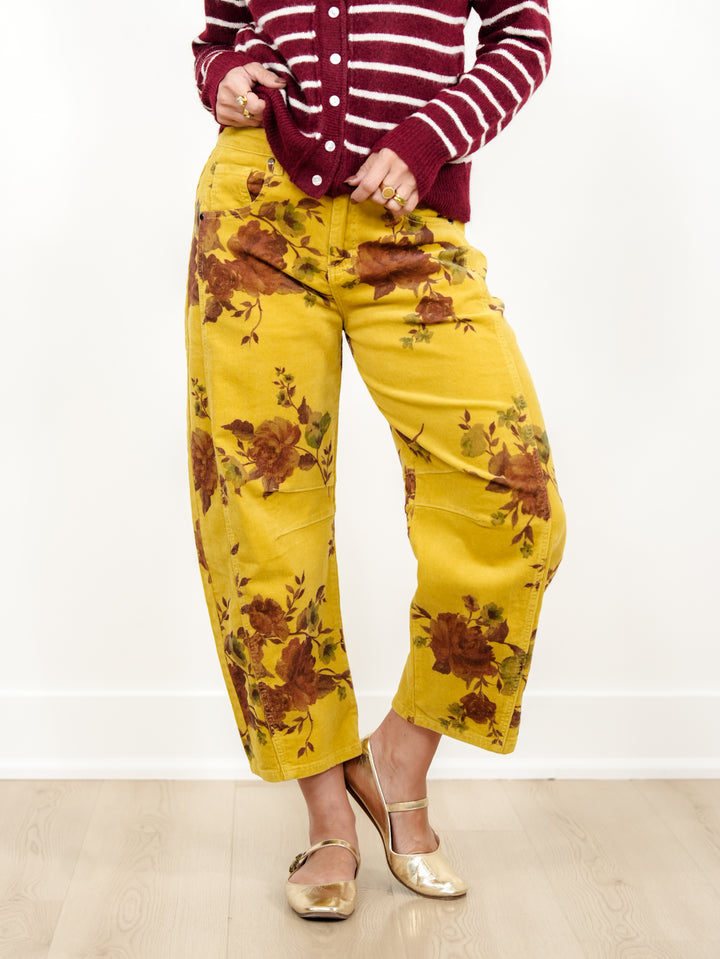 Floral Print Corduroy Pants - Freckled Poppy