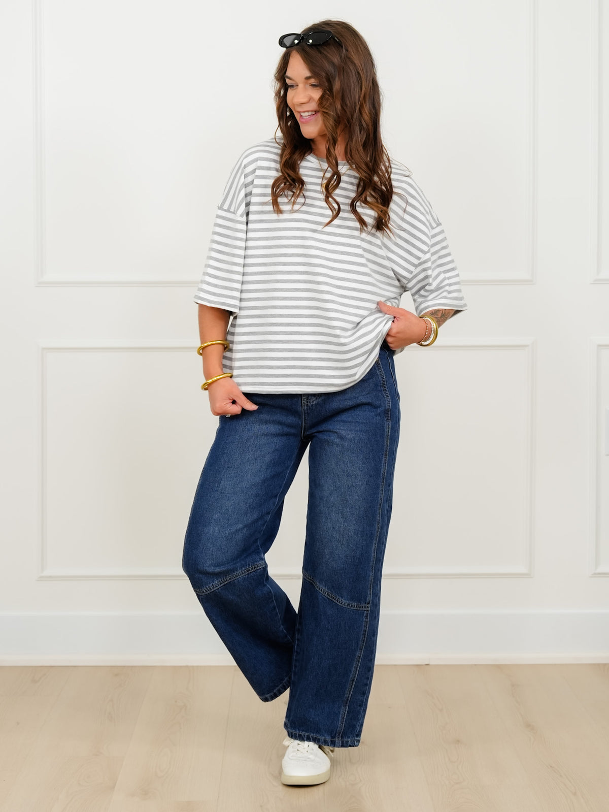Stripe Short Sleeve Round Neck Top - Freckled Poppy