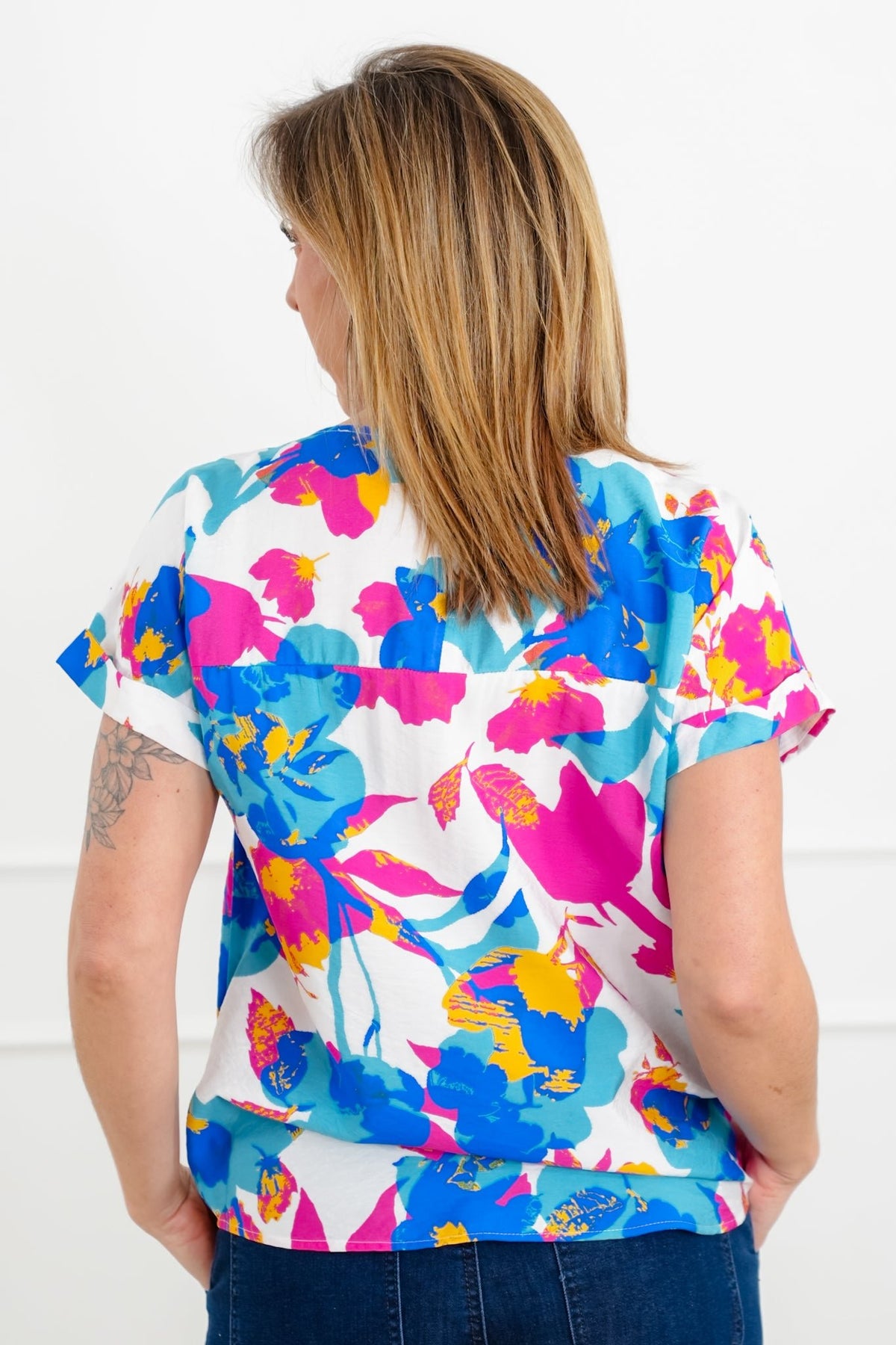 Floral Print Short Sleeve Top - Freckled Poppy