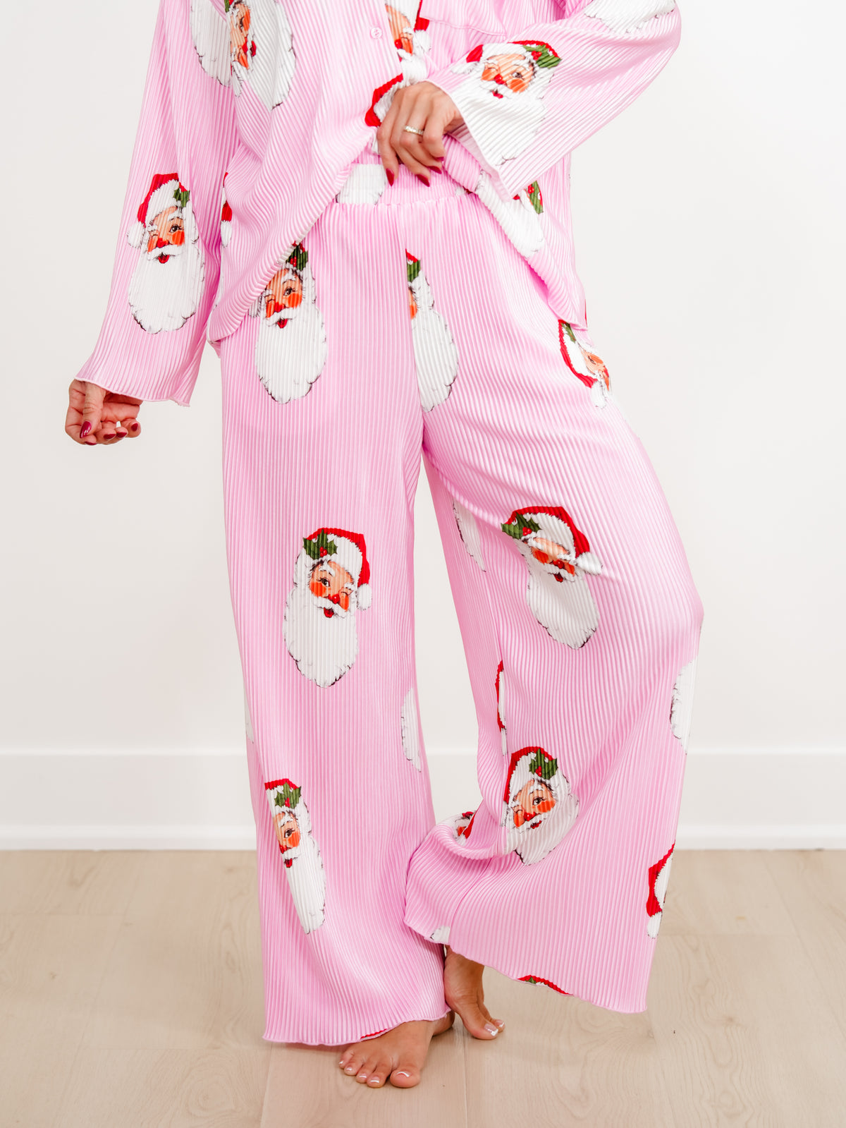 Santa Print Long Sleeve Top and Pants Lounge Set