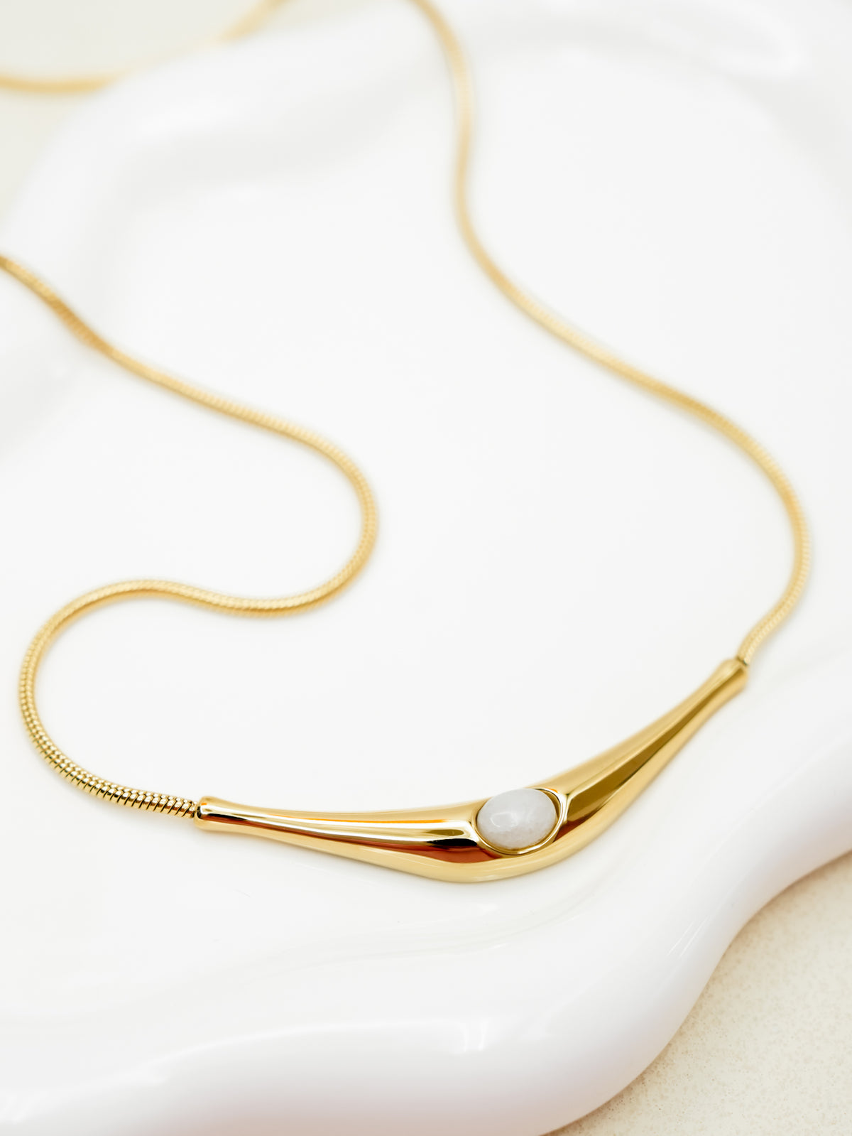 Gold Pendant Necklace with Opal Detail - Freckled Poppy
