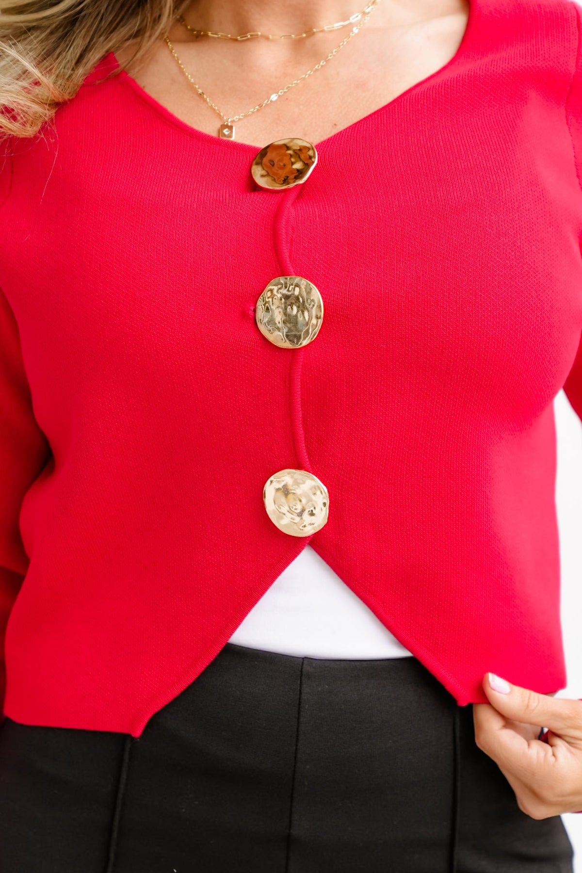 Solid Long Sleeve Button Down Cardigan Sweater - Freckled Poppy