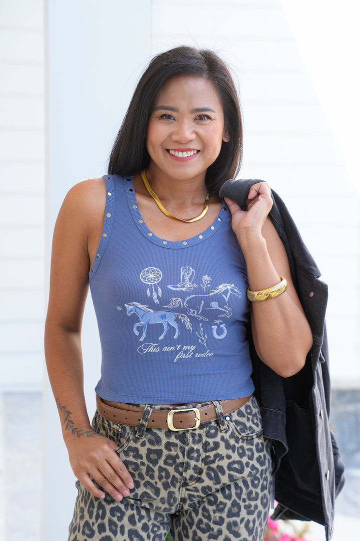 "This Ain't My First Rodeo" Studded Graphic Tank Top - Freckled Poppy