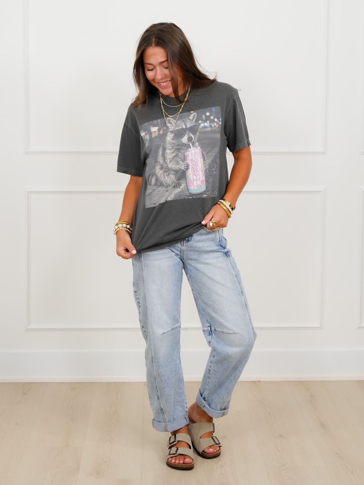 Plus/Reg Short Sleeve Raccoon Alani Graphic Tee - Freckled Poppy