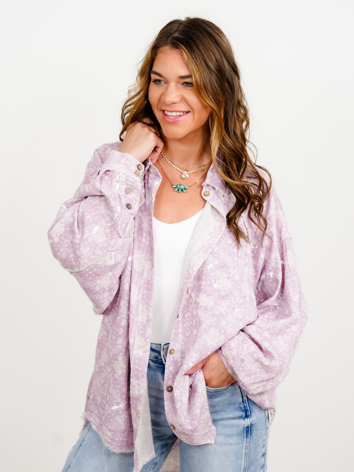 Lavender Paisley Print Long Sleeve Button Down Top - Freckled Poppy