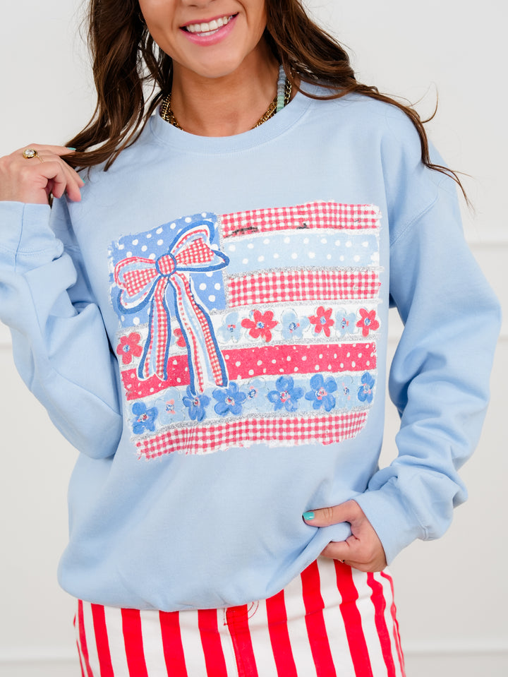 Plus/Reg Long Sleeve Floral American Flag Graphic Sweatshirt - Freckled Poppy