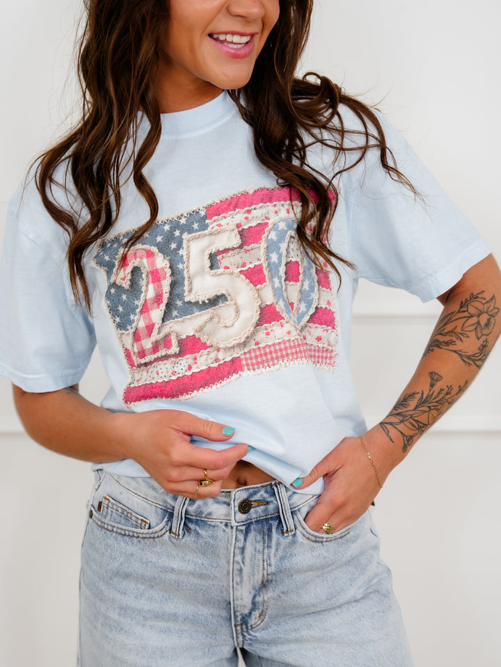 Plus/Reg Short Sleeve 250 Years American Flag Graphic Tee - Freckled Poppy