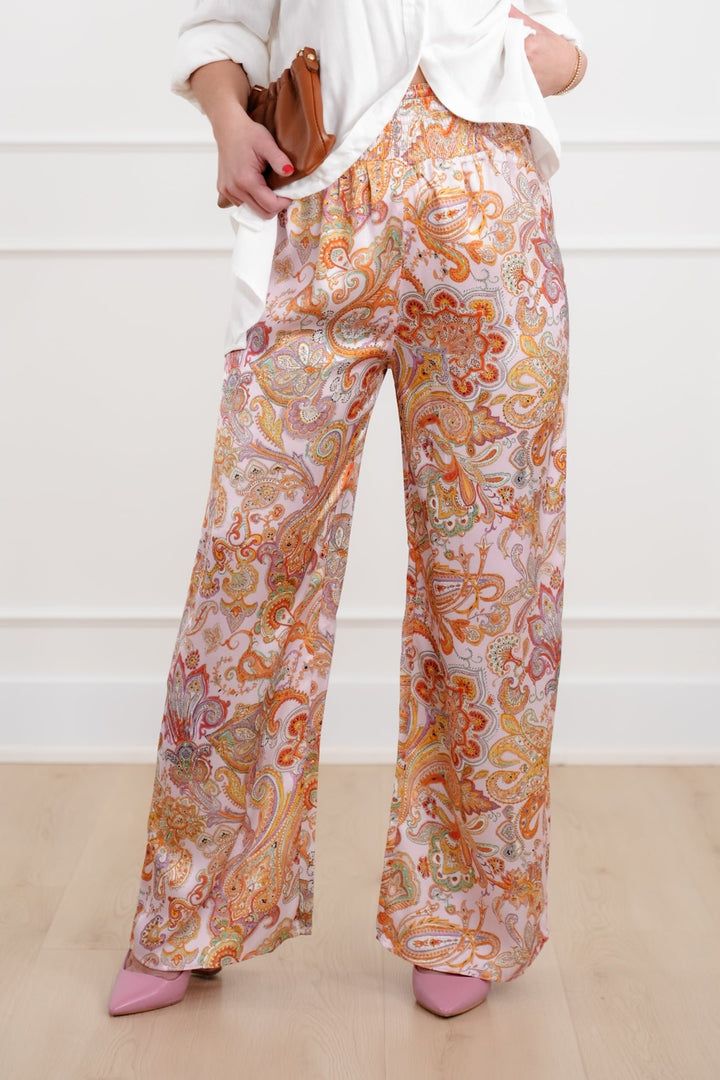 Paisley Print High Waist Wide Leg Pants - Freckled Poppy