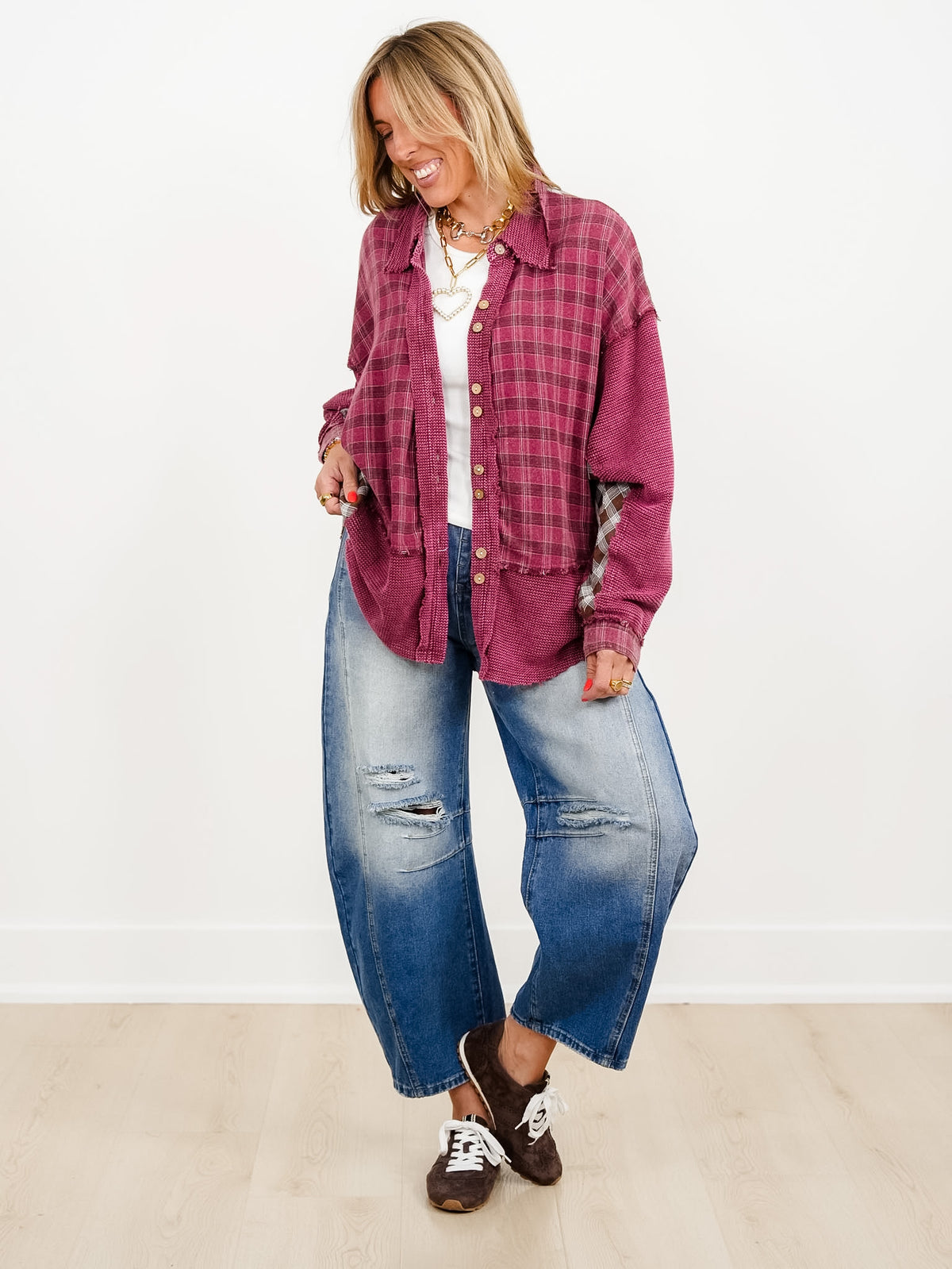 Plaid Long Sleeve Button Down Top - Freckled Poppy